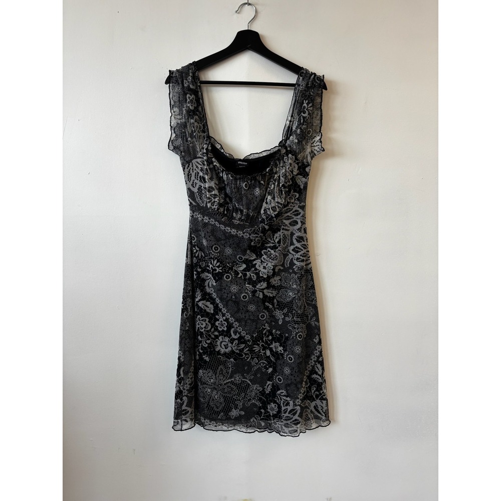 Vintage Xhilaration Dress Womens Medium Black Floral Lace Stretch Goth Y2K Party